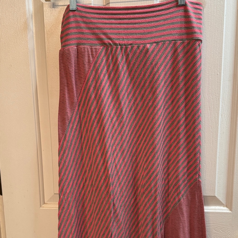 Joe Benbasset Pink and Gray Striped Midi Skirt